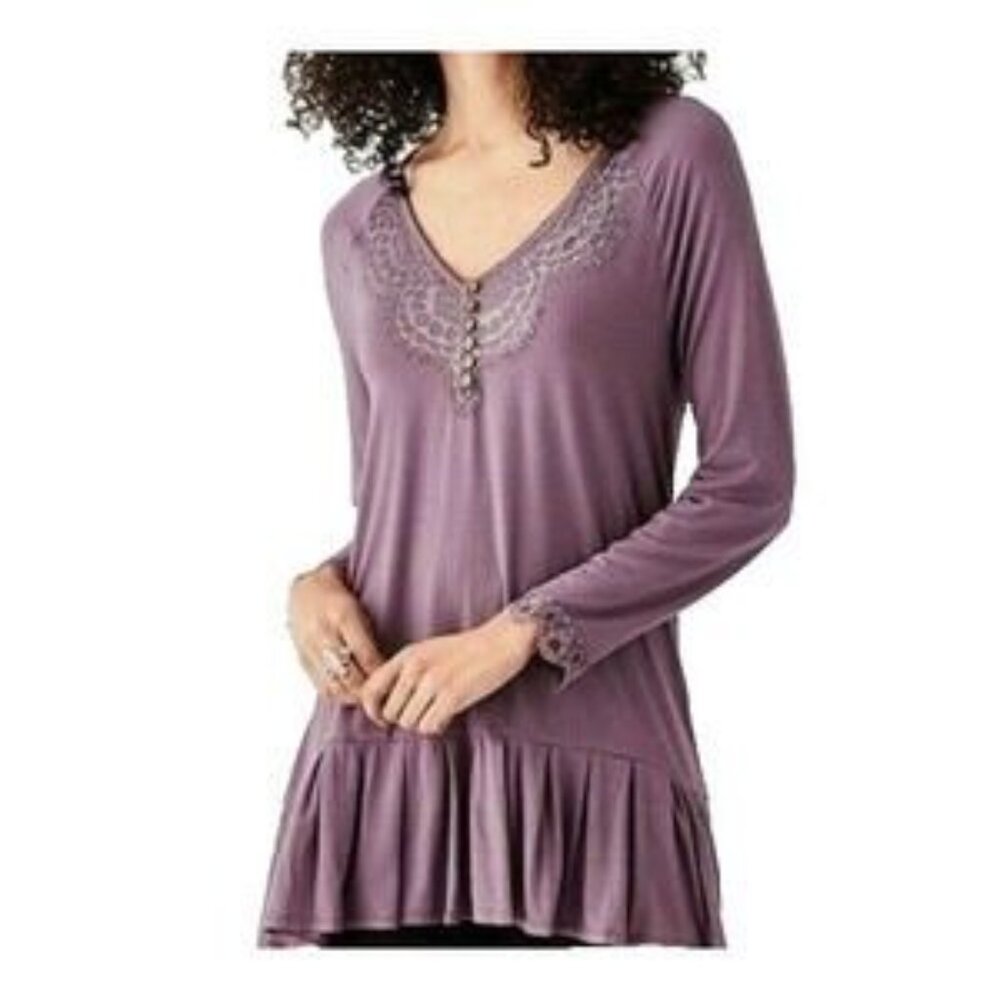 Matilda Jane Purple Tunic‎ Lace SEASONAL GOODS M Ruffle Hem Cottagecore